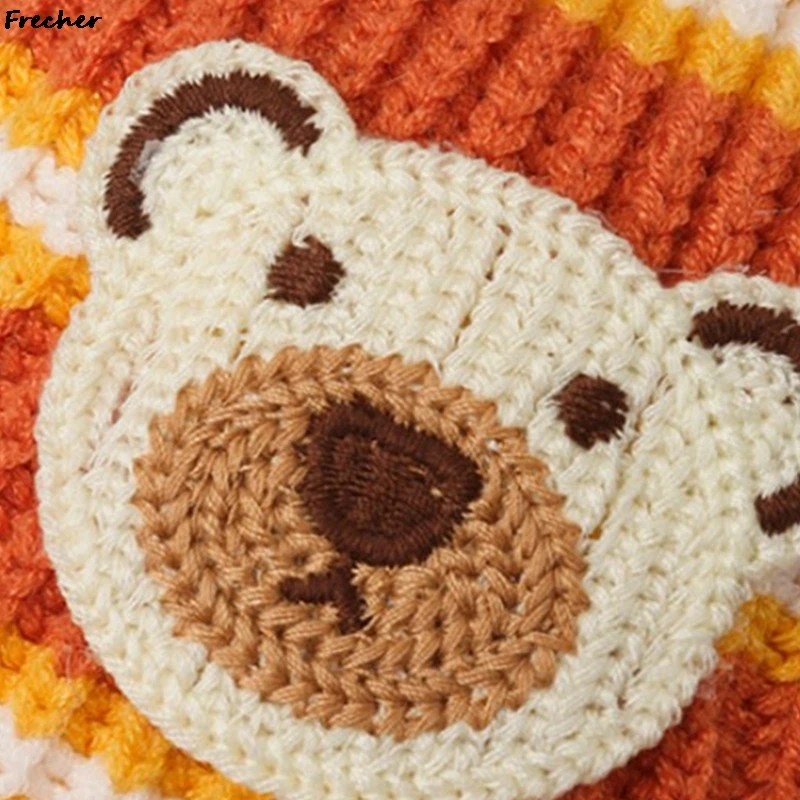 Cute Bear Knitted Hat Double Hairball Baby Soft Hats Winter Warm Headwear Girls Boys Elastic Casual Beanies Caps Fashion image 3