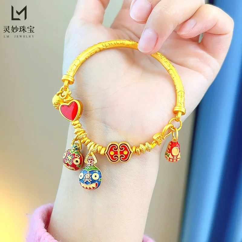 Gold Shop Same Style 9999 24K Real Gold Women's Gold Half Bracelet Swallowing Beast Bracelet Fashion Party Gift Beautiful Jewelr