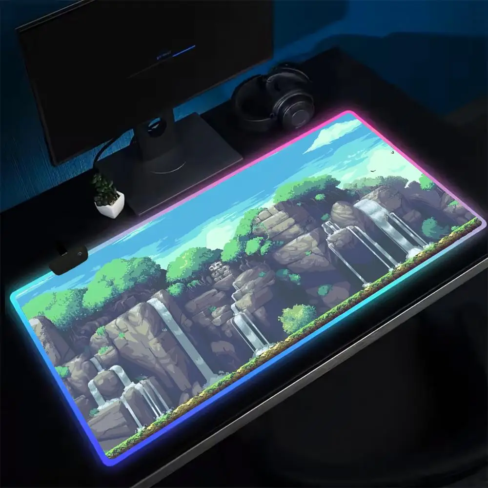 T-Terraria Gamer Mouse Pad Anime Gaming Mouse Pad LED Table Pads Backlit Rubber Desktop XXL Mousepad RGB Desk Mats