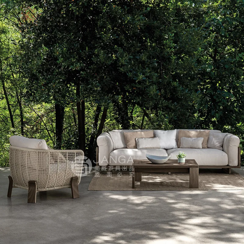 

Уличный диван из ротанга, комбинация из массива дерева для виллы и сада, кресло из ротанга, журнальный столик, мебель для террасы, балкона, двора