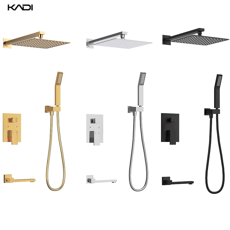 

Black Rain Shower Head System with Handheld Square Shower Panel Hidden Wall-Mounted Bathroom Faucet for Apartment or Hotel Use