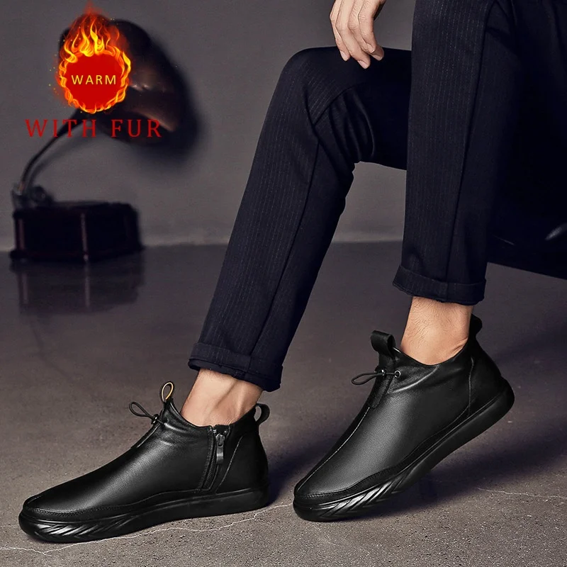 

Men's Black autumn and winter leather shoes Comfortable and casual style Business or outdoor leisure walking street 38-46