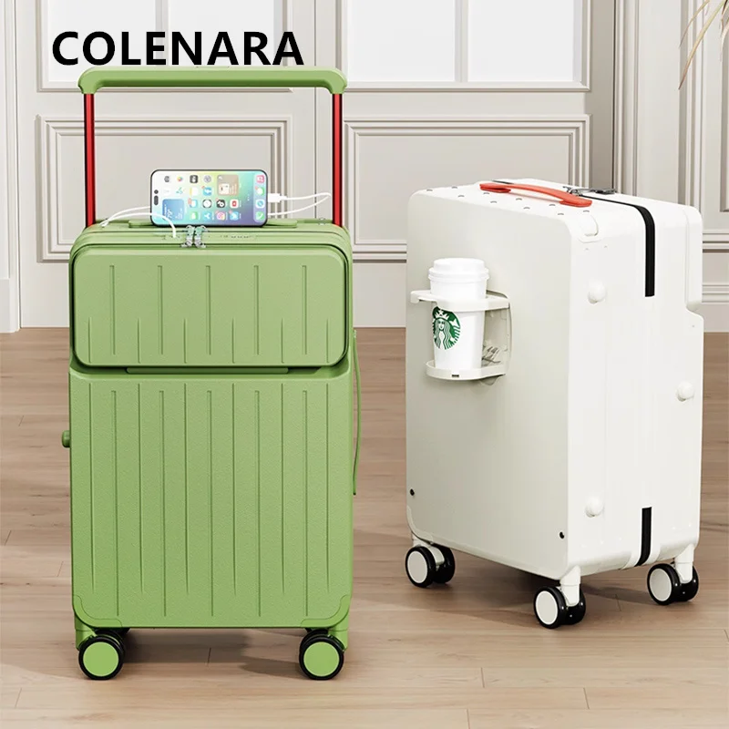 COLENARA USB Charging Luggage 20 Inch Front Opening Boarding Case ABS+PC Laptop Trolley Case 22