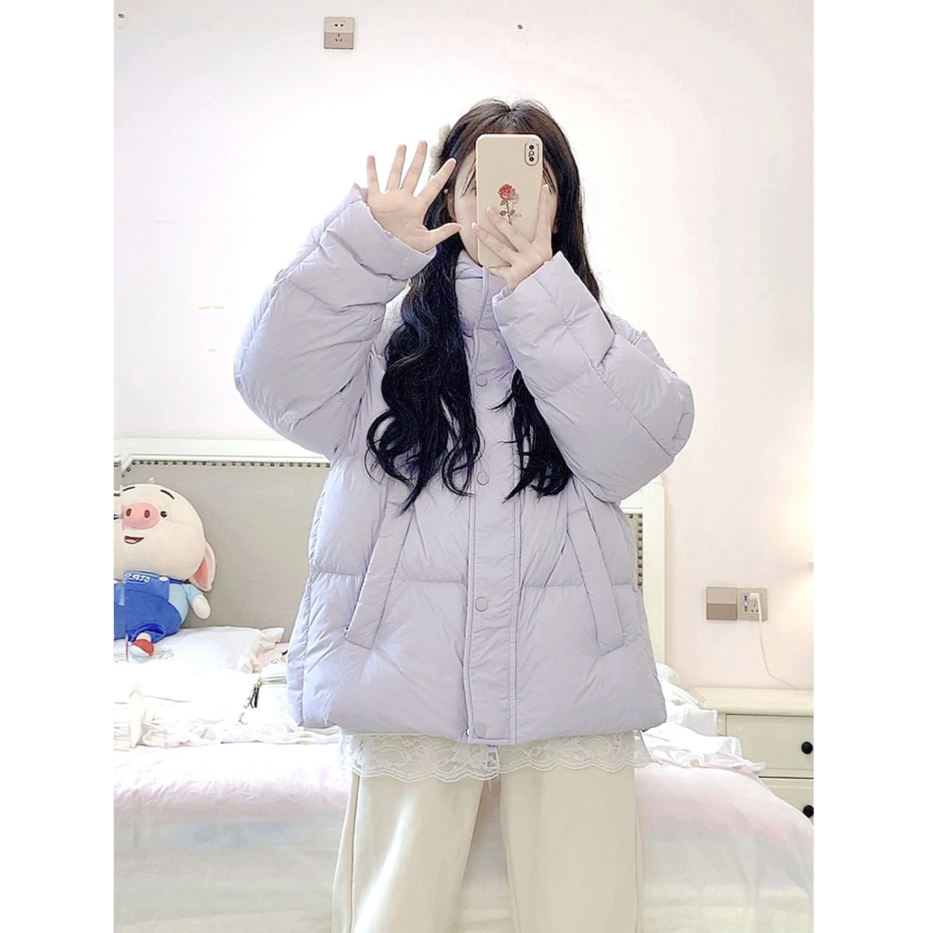 الكورية نمط الأرجواني خفيفة الوزن أسفل سترة الشتاء المرأة مقنعين سترة قطن دافئة عصرية متعددة الاستخدامات سترة سميكة 2025 جديد #2