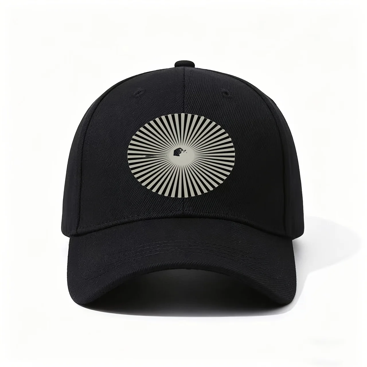 Geometric Sunburst Pattern Baseball Cap, Fashionable Black And White Art Printed Casual Cap with Modern Aesthetic Sense, All-Mat