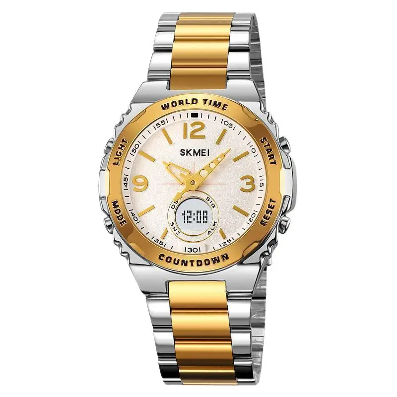 SkmeiCasual ธุรกิจนาฬิกาผู้ชายมัลติฟังก์ชั่ฤดูร้อนเวลาเหล็ก Luminous Dual Display นาฬิกาอิเล็กทรอนิกส์