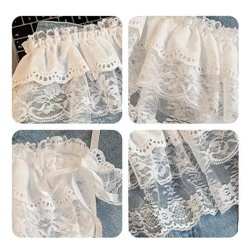 Gonna irregolare in pizzo moda coreana tenda fiori gonna a metà corpo in rete di pizzo pantaloni estivi da donna jeans orlo decorativo