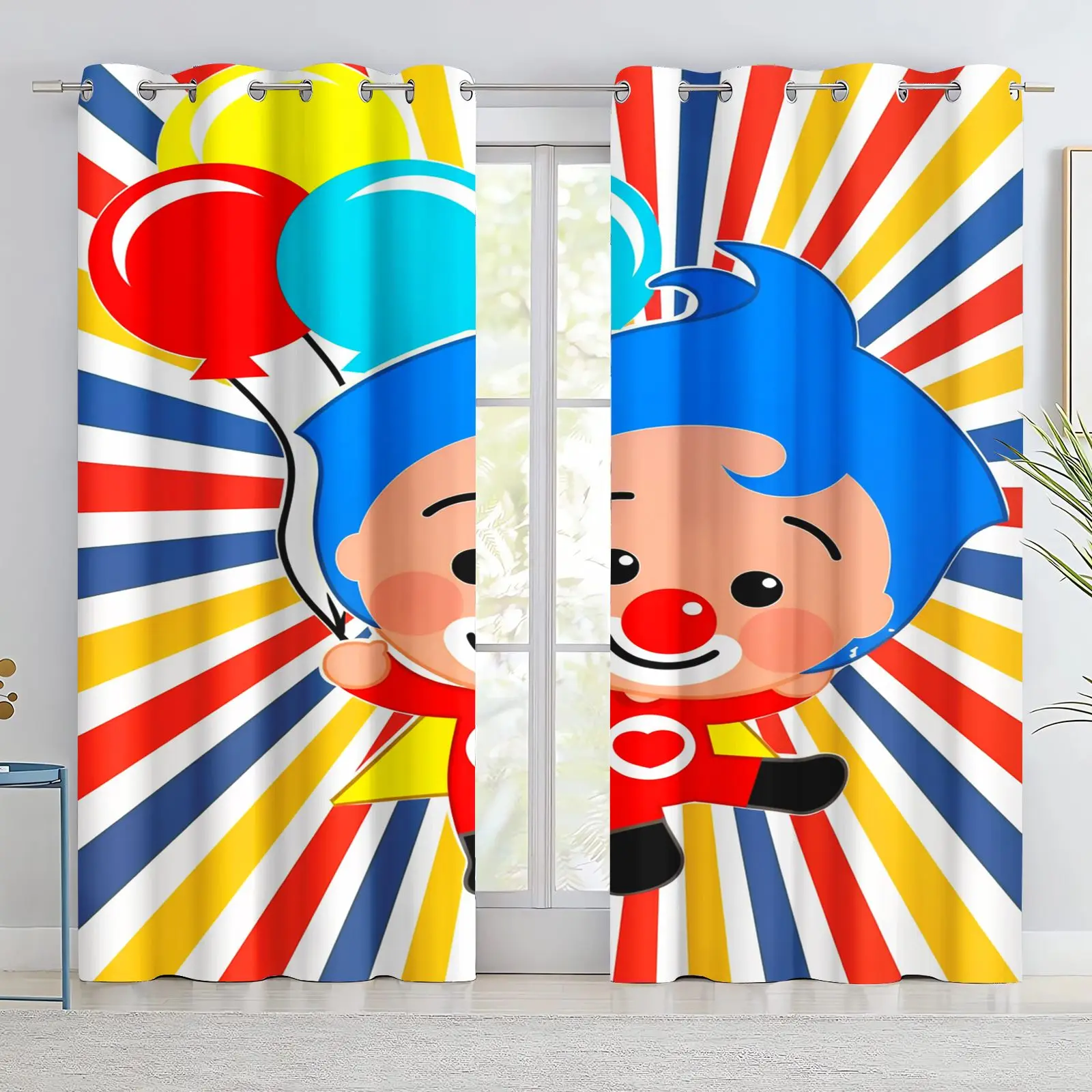 Hot Sale Plim‑Plim Clown & Friends Birthday Theme Curtain Blackout Shading Drape for Kids Bedroom Home Window Decoration