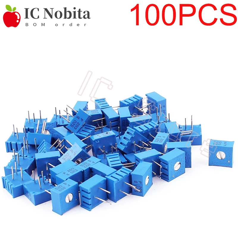 100PCS 3386P Trimpot Trimmer Potentiometer 100R 200R 500R 1K 2K 5K 10K 20K 100K 500K 1M Ohm 3386P-1-103LF Variable Resistor