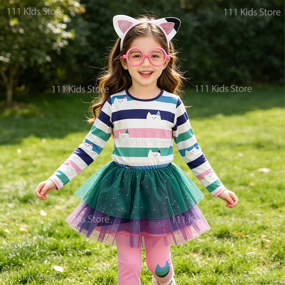 Disfraz de Gato para Niñas, Vestido a Rayas y Leggings, Ropa Colorida para Fiesta de Cumpleaños Infantil, Disfraz de Gaby para Cosplay
