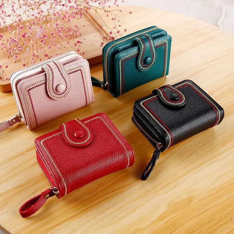 فتحة بطاقات نسائية قصيرة متعددة البطاقات، حقيبة بطاقات مضادة للمغناطيسية ذات سعة كبيرة، مشبك نقود، رخصة القيادة، أنثى متكاملة صغيرة