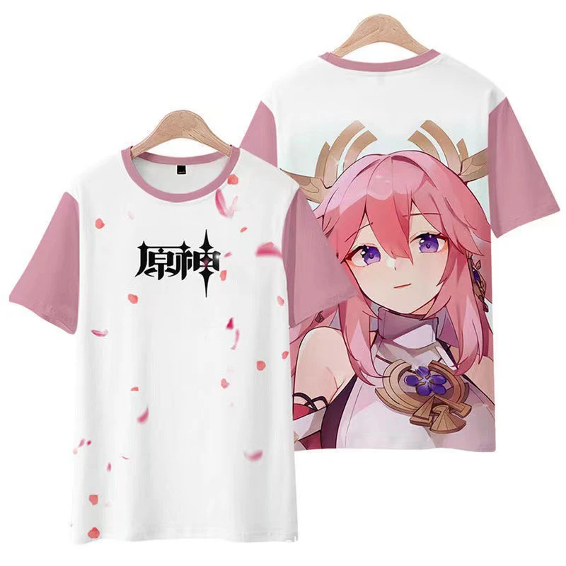 2025 New Genshin Impact Kawaii Yae Miko 3D Print T-shirt Summer Men Women Anime Cartoon Tee Casual Harajuku Short Sleeve Y2k Top