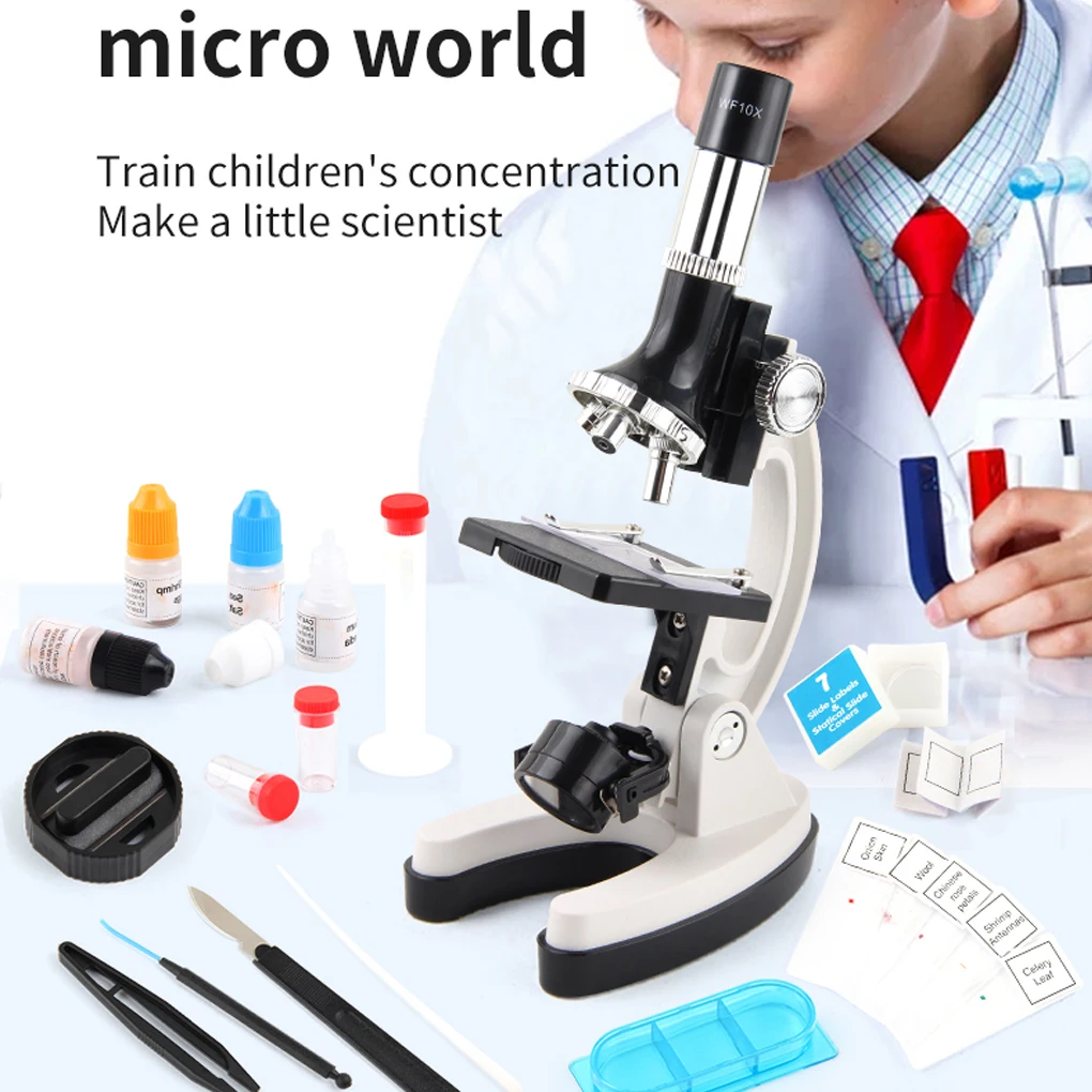 28 pcs/set Biological Microscope Kids 1200X Magnification Beginner Alloy Microscopes Kit Science Education Supplies