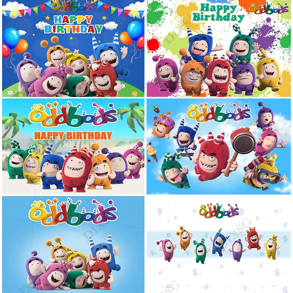 Oddbods Photography Background Children 1st Birthday Rainbow Dolls Banner Backdrops Balloon Flags Photo Studio Props