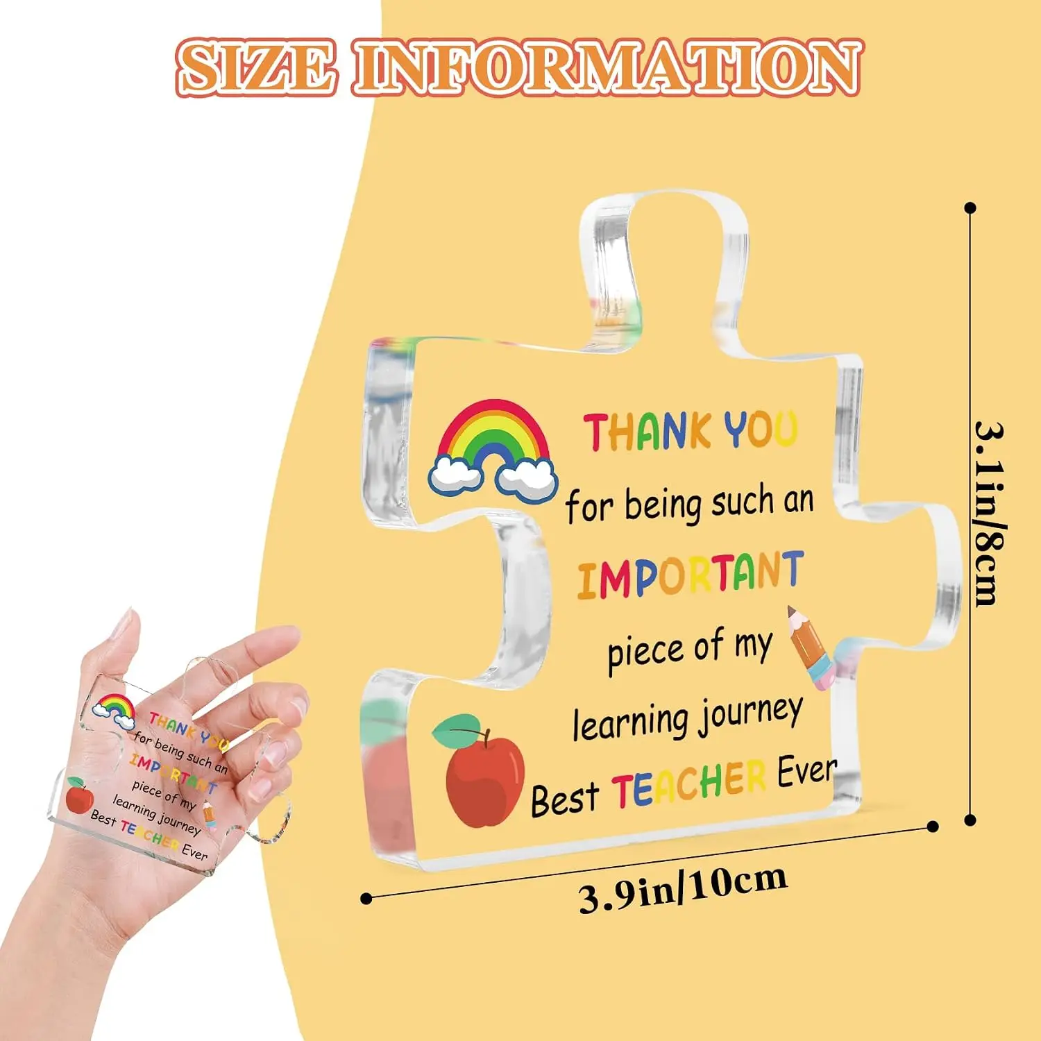 Teacher Appreciation Gifts for Women Best Daycare Teacher Gifts Puzzle Shaped Acrylic Block Plaque Rainbow Gift Unique Birthday