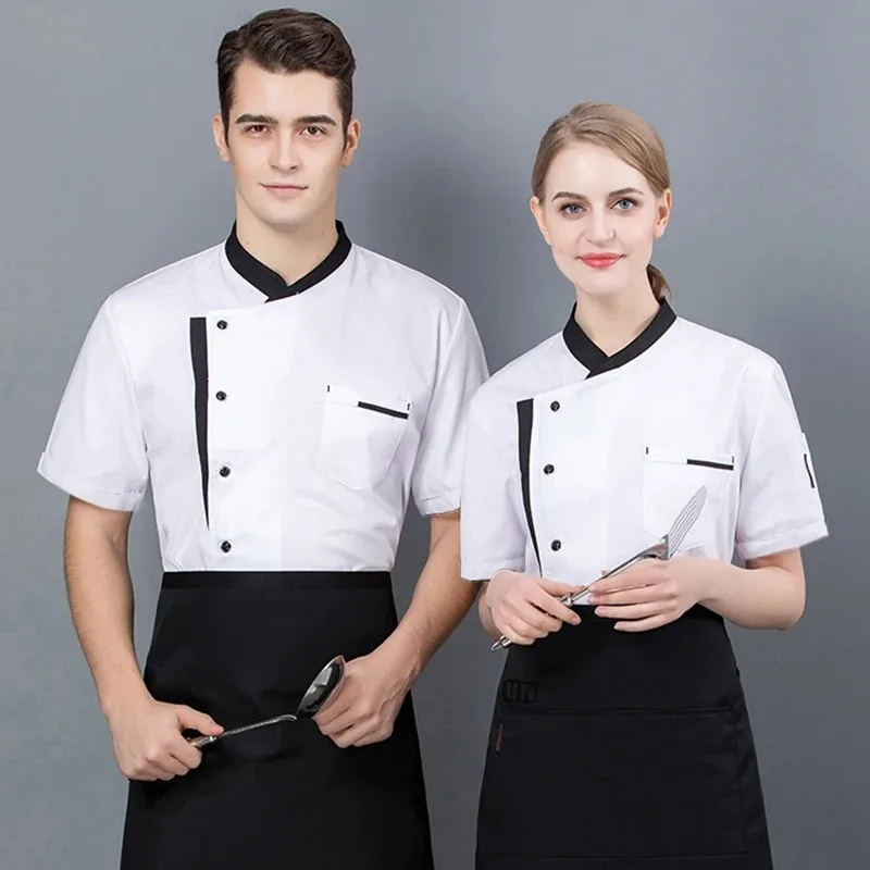 

1pcs Summer Chef Uniform Kitchen Hotel Cafe Cooking Baking Work Clothes Short Sleeve Shirt Catering Cook Jacket Tops