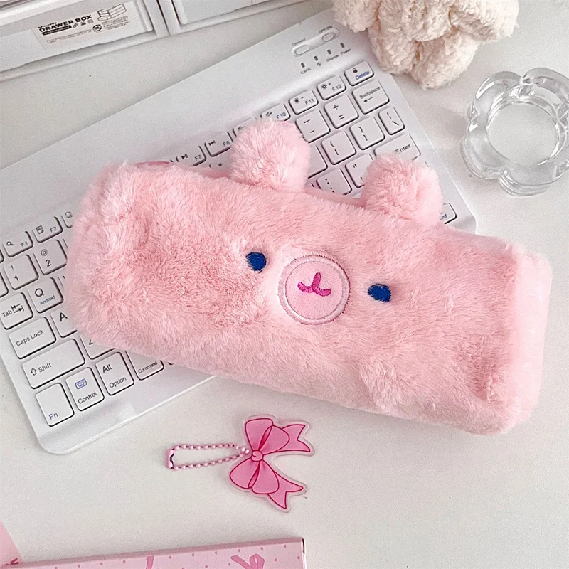 Cute Large-capacity Plush Zipper Pen Bag Students Multifunctional Stationery Box Cartoon Creative Makeup Storage Bag