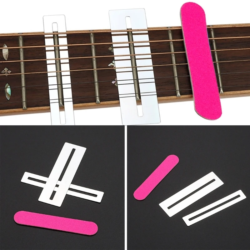 Guitar Fret Repairing Tool Set Guitar Fingerboard Guard Protector Stainless Steel Fingerboard Guards with Sanding Piece