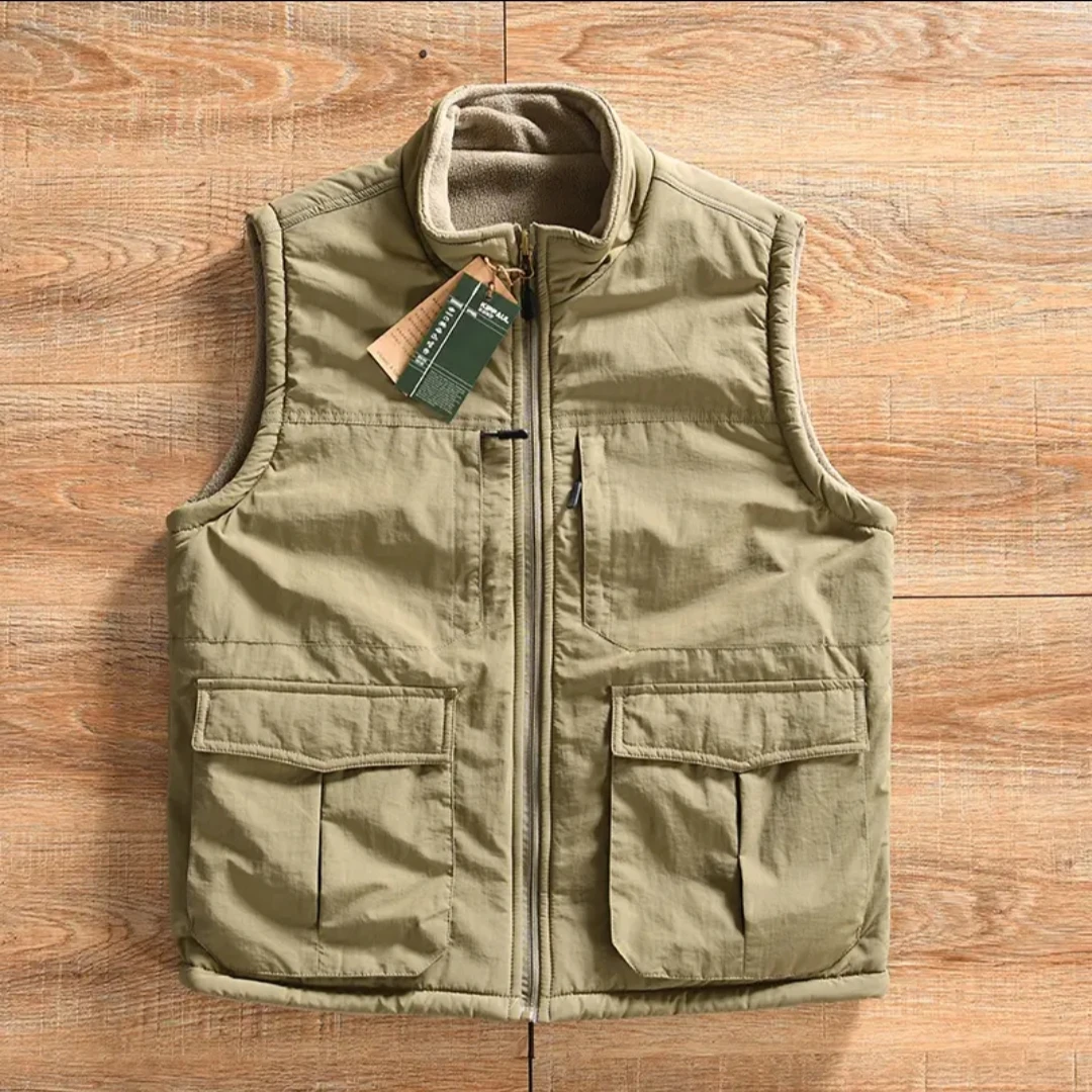 

Double-Sided Wear Fce Vest Jaet Stand Collar Multi-ket Vest Autumn Winter Large Size Fce Lined Warm Bal Top