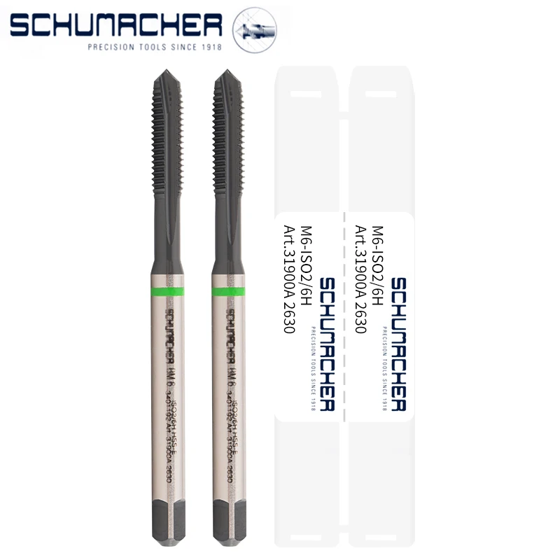 German SCHUMACHER Green Ring DIN Standard Spiral Fluted Tap Pointed M3 M4 M5 Machine Thread Taps For Stainless Steel Aluminum