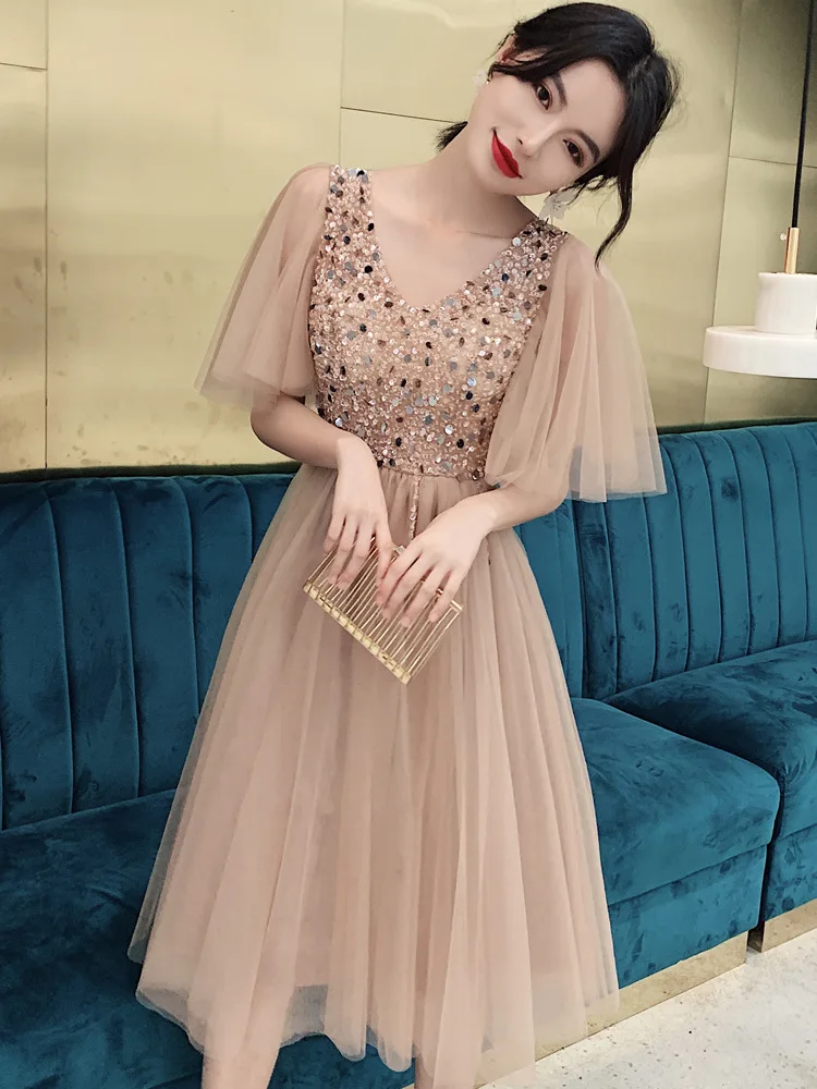 Soirée de Banquet pour femmes Petite demoiselle d'honneur Style fée Performance robe robes formelles Vestido mère de la mariée robes