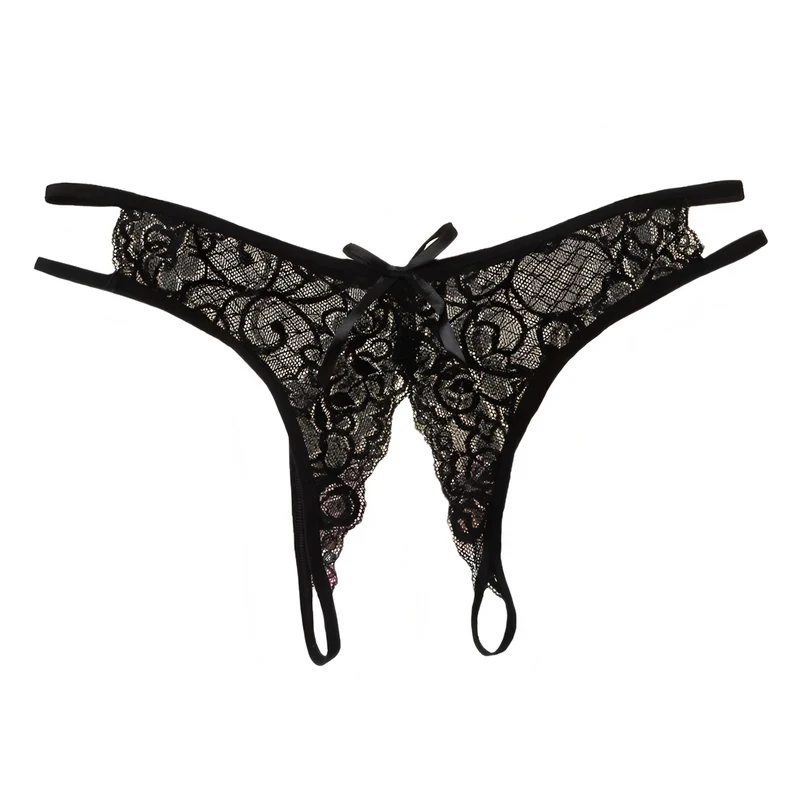 

1/2/3/4Pcs Sexy Lingerie Women'S Panties Crotch Opening Transparent Thongs Solid Bowknot Underwear For Ladies Women Lace Pantys