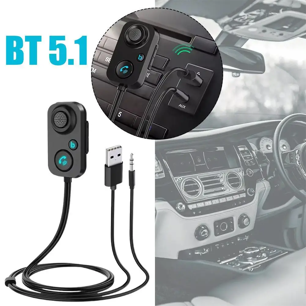 Adaptor Audio nirkabel mobil, 2 In 1 Bluetooth kompatibel 5.1 penerima pemancar Stereo 3.5mm adaptor Aux Handsfree Kit mikrofon mobil