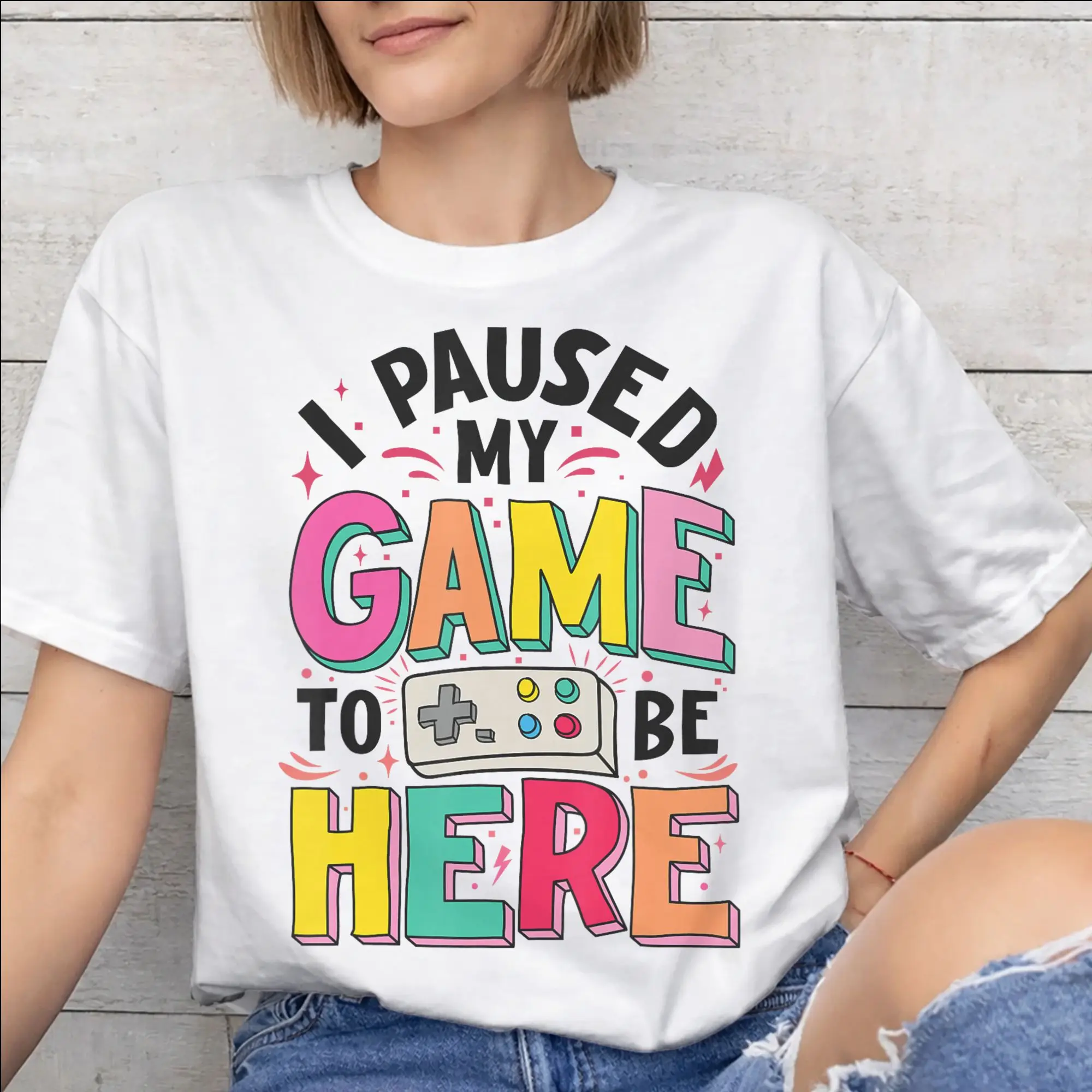 Men Women Printed I Paused My Game To Be Here T Shirt Tee Pure Cotton  T-shirts Clothes