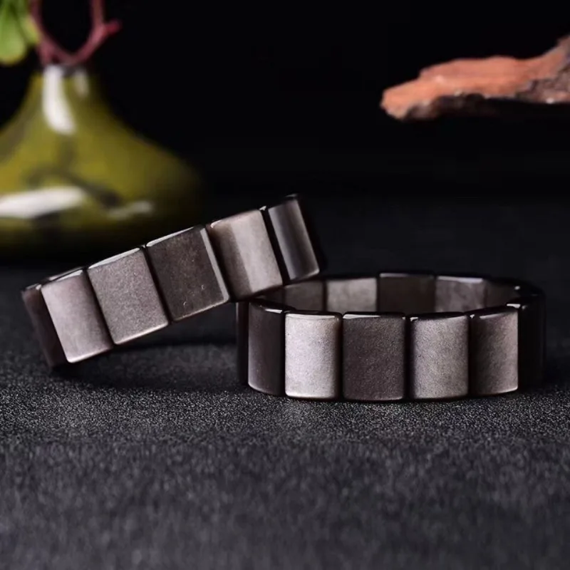 

Браслет на руку из натурального серебра с обсидианом, универсальные и изысканные мужские и женские модные украшения.