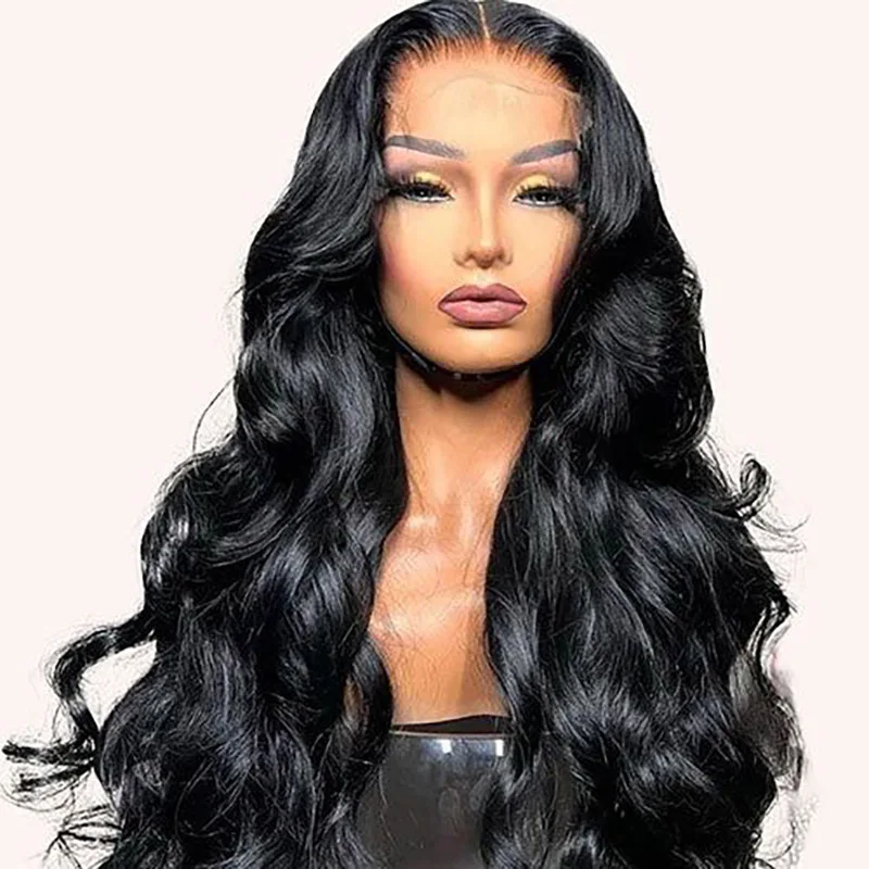 

26Inch Lace Front Daily Body Wave Natural Black Long 180Density Soft Preplucked Natural Hairline Wig For Black Women Baby Hair