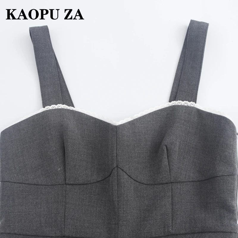 KAOPU ZA 2024 ผู้หญิงฤดูร้อนสบายๆVคอชุดเดรสA-lineskirtหญิงแฟชั่นสีทึบRufflesชุดสลิงด้านบน