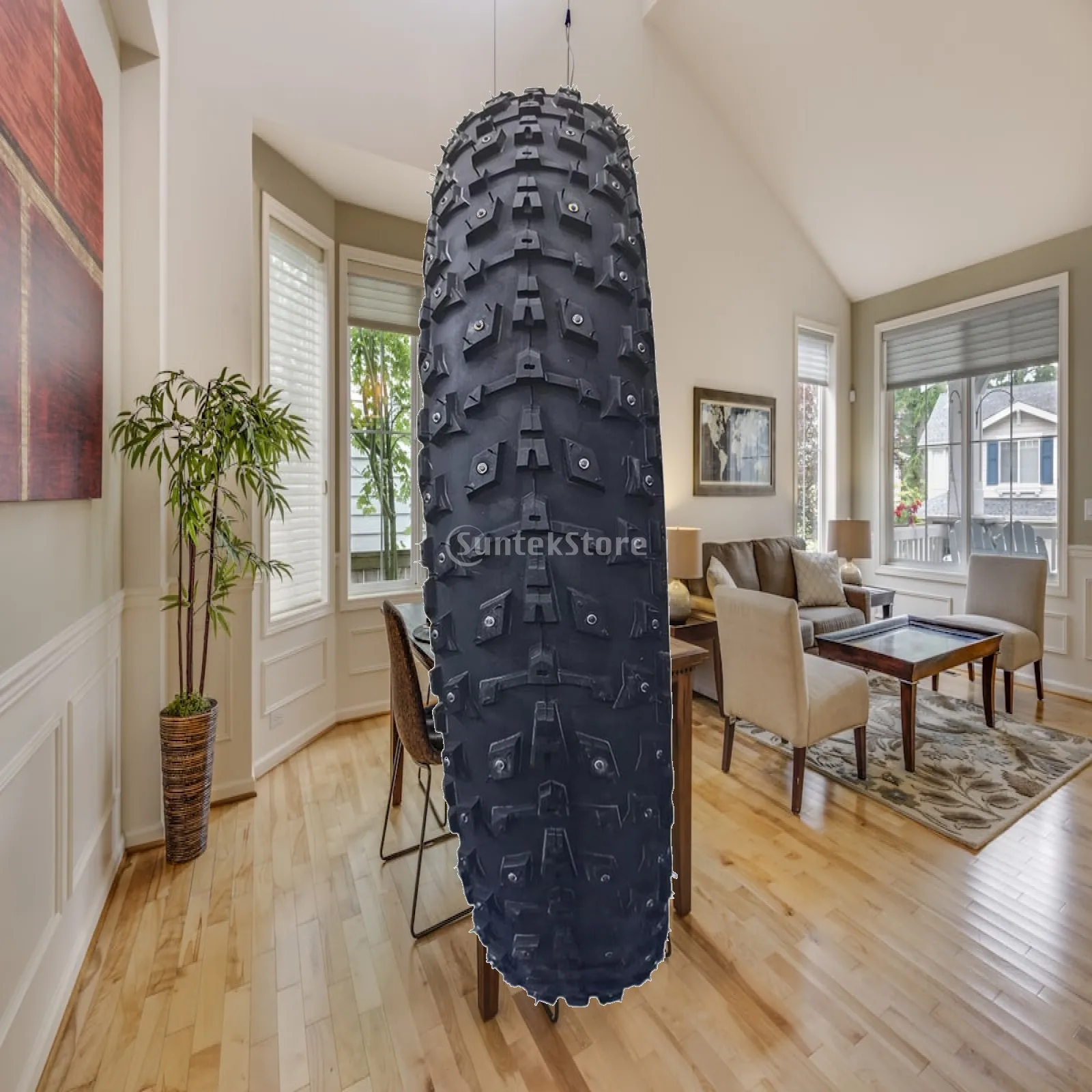 20x4.0 Studded Plus Size Bike Tire for Wide Rim Winter Ice Snow Black Rubber Outer with Metal Pins