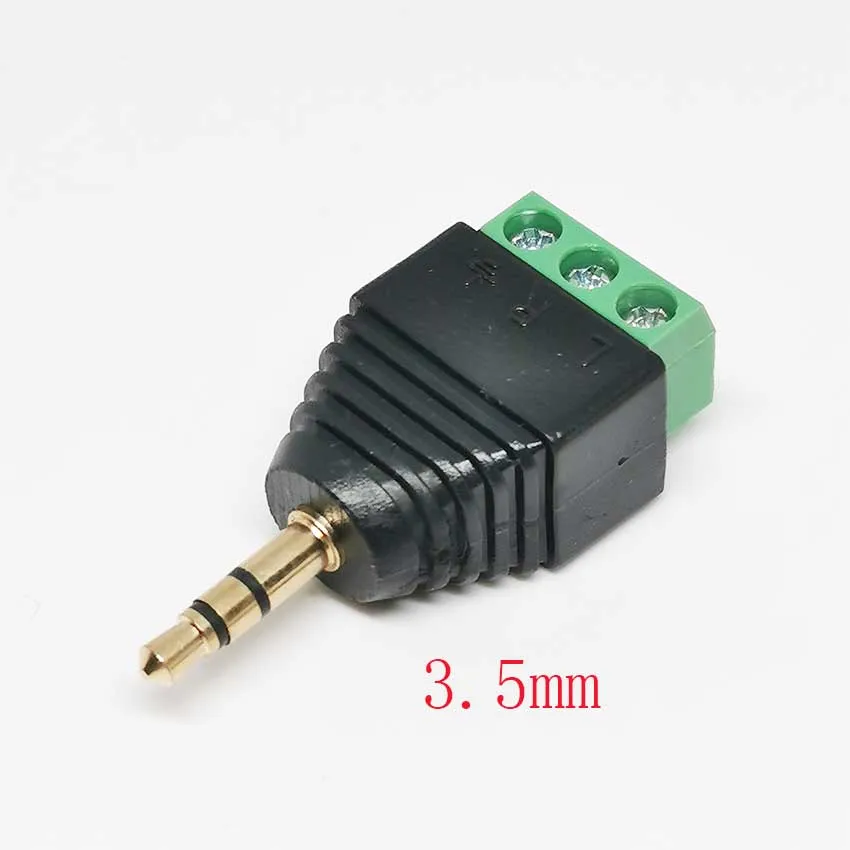 3pcs 3.5mm 3ploe 1/8 Inch Stereo Male Plug to AV Screw Video Balun Terminal Jack 3.5 mm Male 3 pin Terminal Block Plug Connector