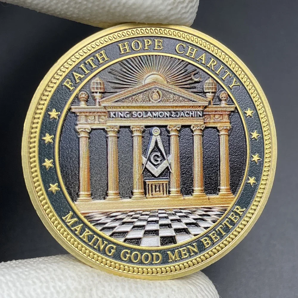 Freemasonry Challenge Coin Brotherhood of Man Masonic Commemorative Medal The Eye of God Faith Hope Charity Badge Souvenir