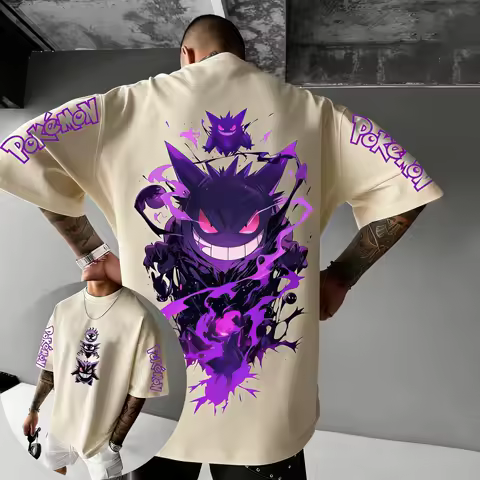 Pokemon 2026 Summer Men Cotton T - Shirt Streetwear Gengar &amp; Koffing Fusion Print Oversized Casual Daily Wear Anime Fans Gift