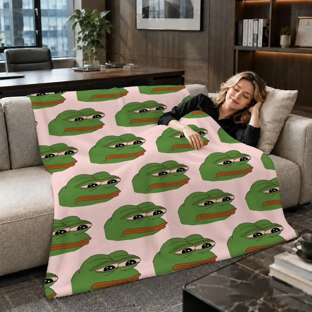 Meme Funny Internet Pepe Throw Soft Warm Flannel Throw Blanket for Sofa Bed Office Home Holiday Gift All Season