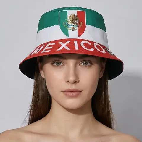 New Mexican Flag Beach Cap - Fashionable Outdoor Sun Hat for Both Men and Women with Printed Letters - Fan Hat with Basin Shape