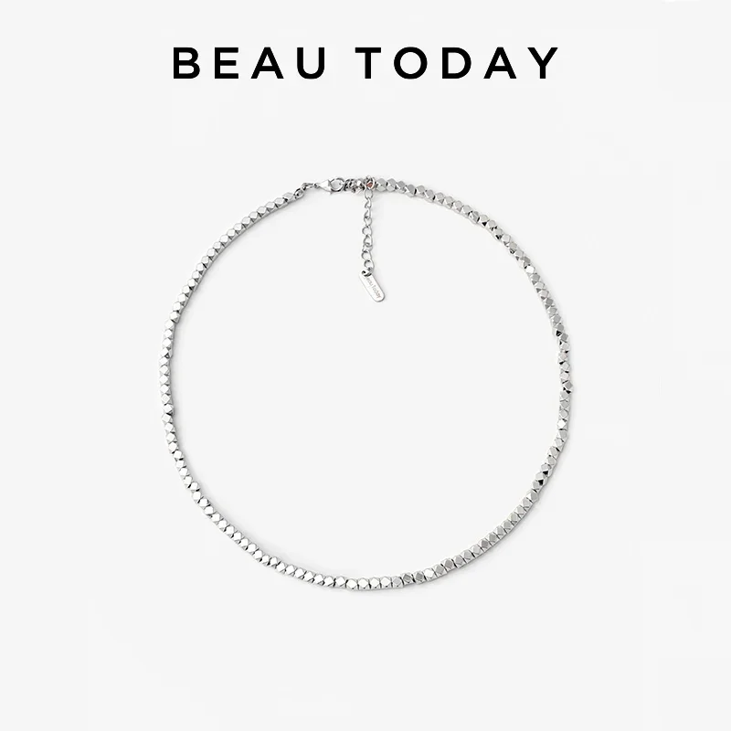 BeauToday Silver Necklaces Women 18K Plated Brass Solid Color Beads Versatile 2023 Female Trendy Accessories Handmade 93040