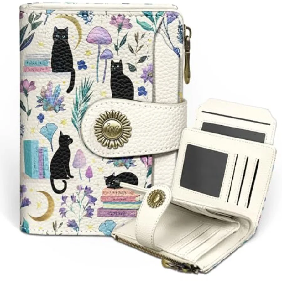 

Кошелек Black Cat маленький женский, с RFID-защитой, складной, милый, для кредитных карт, с карманом на молнии для монет, из искусственной кожи, компактный, дорожный, на 4 ID-карты, 4 отделения для карт