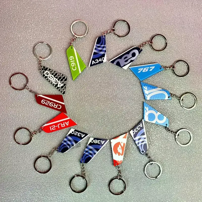 1 Piece Both Sides Print Acrylic Airline Pattern Vertical Tail Car Tag Key Accessories Aviation Keychain Backpack Pendant