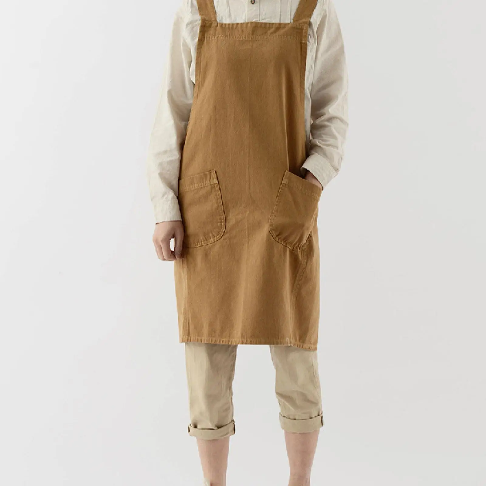Waterproof Cotton Canvas Bib Apron with Pockets for Chef Kitchen BBQ Studio Cafe Work Apron for Adults