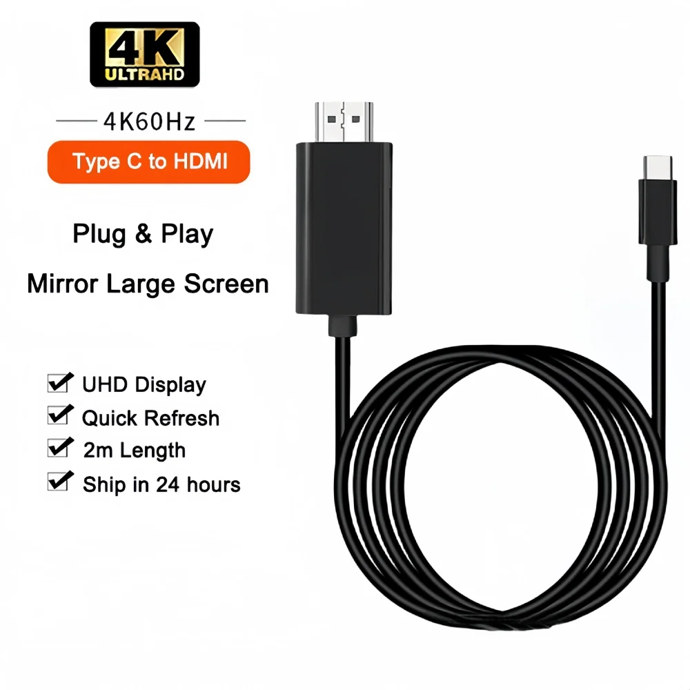 4K 60 Hz Typ C auf HDMI-Adapter Typ C-Kabel HDTV-Konverterkabel für iPhone 16 TV-Konverter MacBook Air iPad Samsung Book Laptop – Detail 1