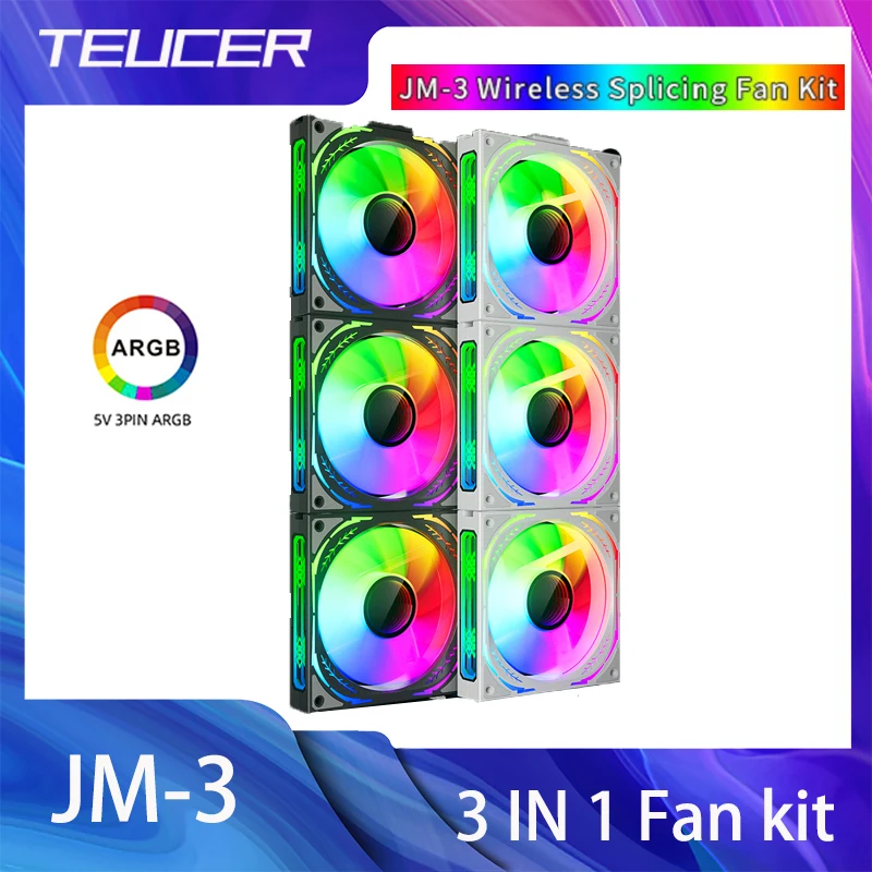 

TEUCER JM-3 ARGB PC Fan Cooler for PC Case Fans 120mm Mirror Cycle Light Effect Chassis Water Cooling Radiator Fan 800-1800RPM