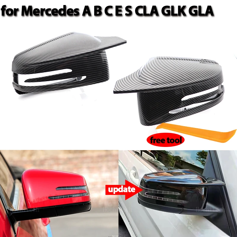 Rearview Side wing mirror cover Carbon Fiber Pattern Black forMercedes-Benz W204 E W212 W176 W246 CLS C218 GLA X156