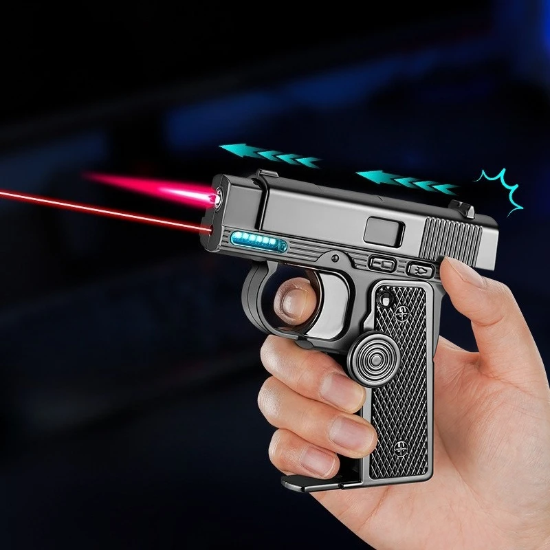 Metal Laser Illuminated Folding Lighter, Pressure Reducing Gyroscope Multifunctional Gun Type Battery Display Cigarette Lighter - Image 3