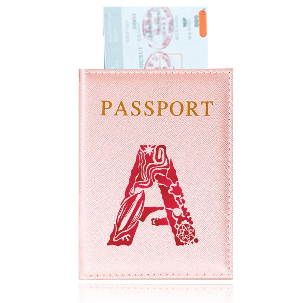 Funda de pasaporte de Color rosa, soporte de pasaporte, Serie de impresión de imágenes grabadas, cuero Pu, antiincrustante, accesorio de viaje