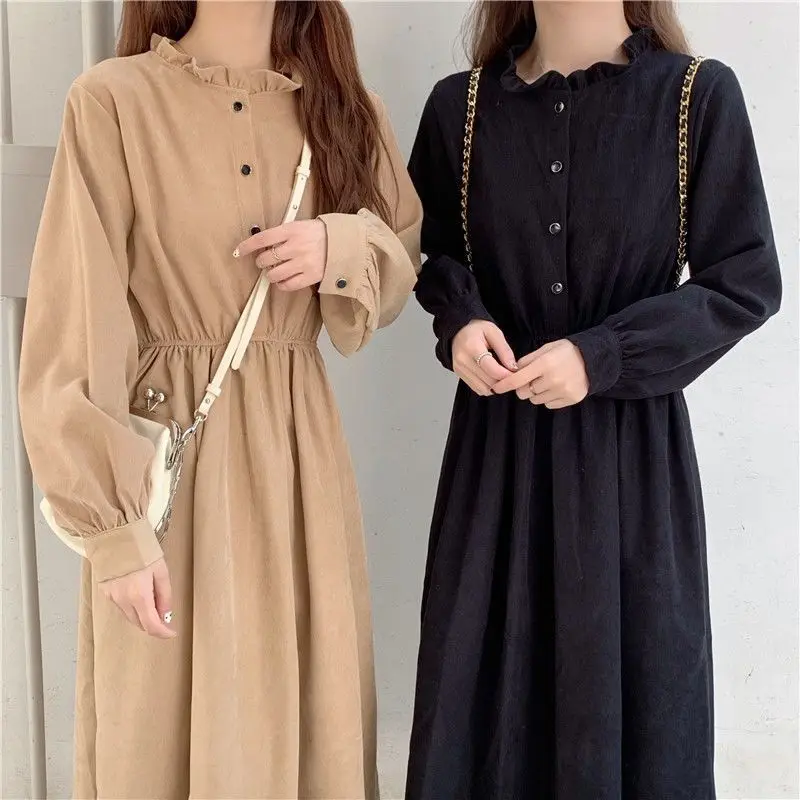 4 Colors Elegant Chic Dress Women A-line Midi Gentle Defined Leisure Vintage Temper Sweet Pure Literary Autumn Classic Vestidos