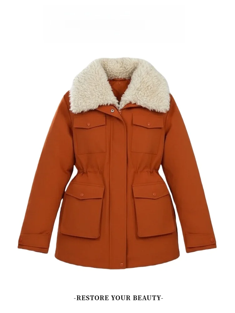 

Утепленное хлопковое пальто с меховым воротником для женщин, новая зимняя модель средней длины, свободного кроя, на флисовой подкладке, повседневное, в корейском стиле