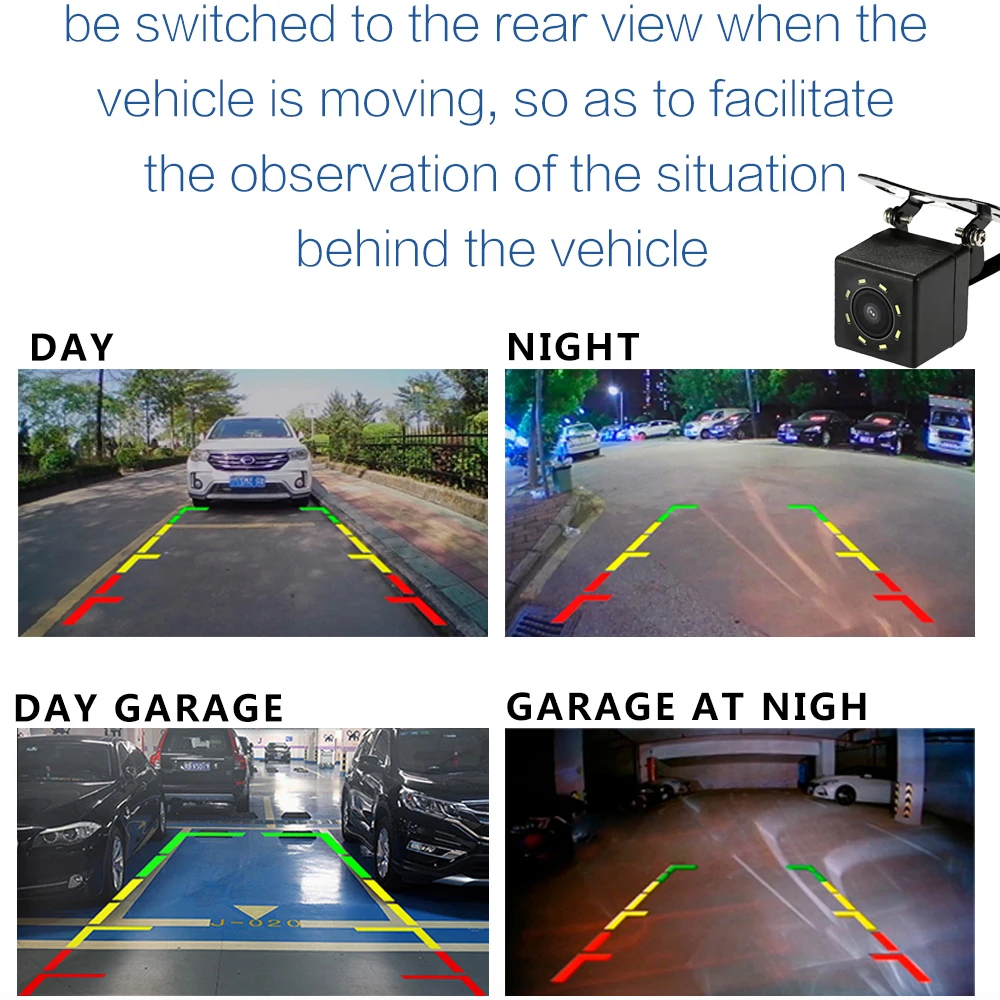 New Car Rear View Camera 8 LED Night Vision Reversing Auto Parking Monitor 170 Degree High-Definition Image Car Radio