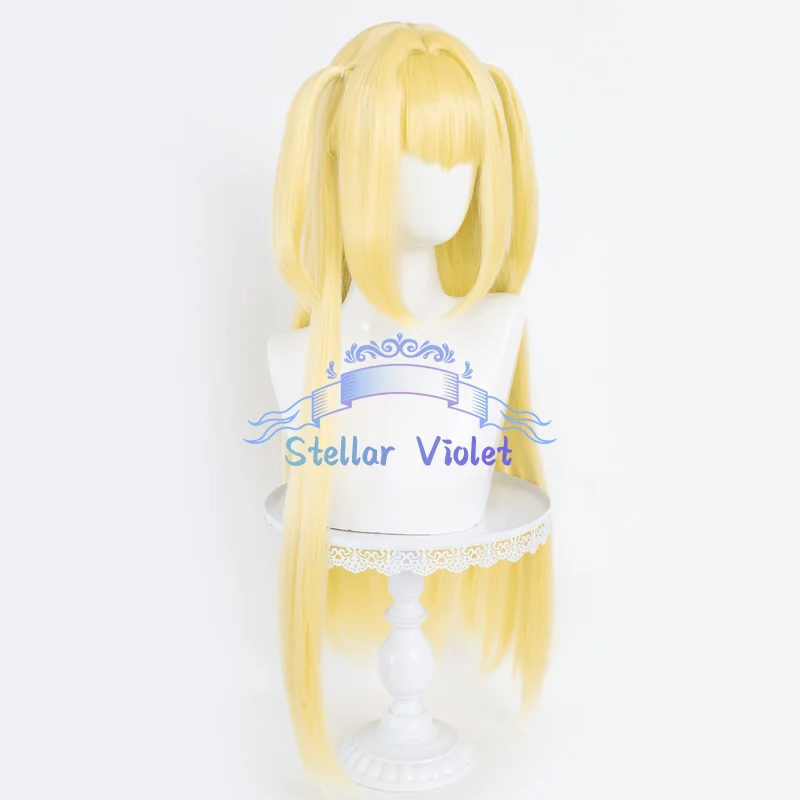 Misa Amane Cosplay Wig Heat Resistant Anime Death Note Misa Amane Cosplay Synthetic Wigs Double Ponytail 90CM Gold Anime Wig